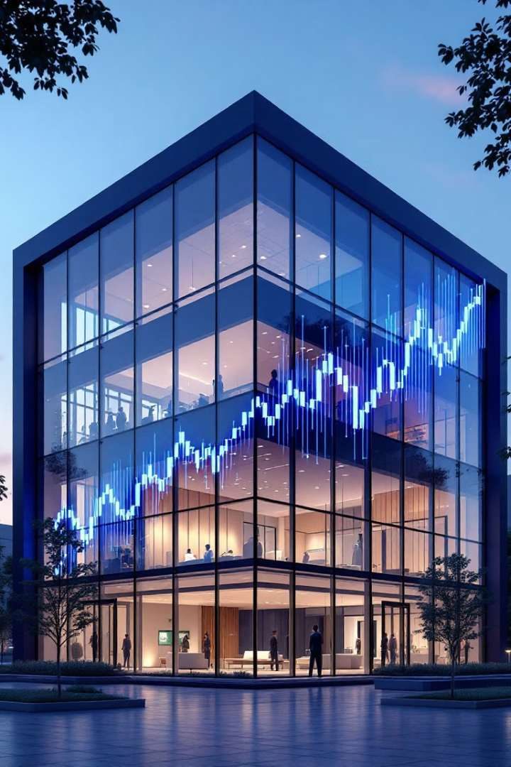 Yükselen gelir grafiğiyle modern hastane binası